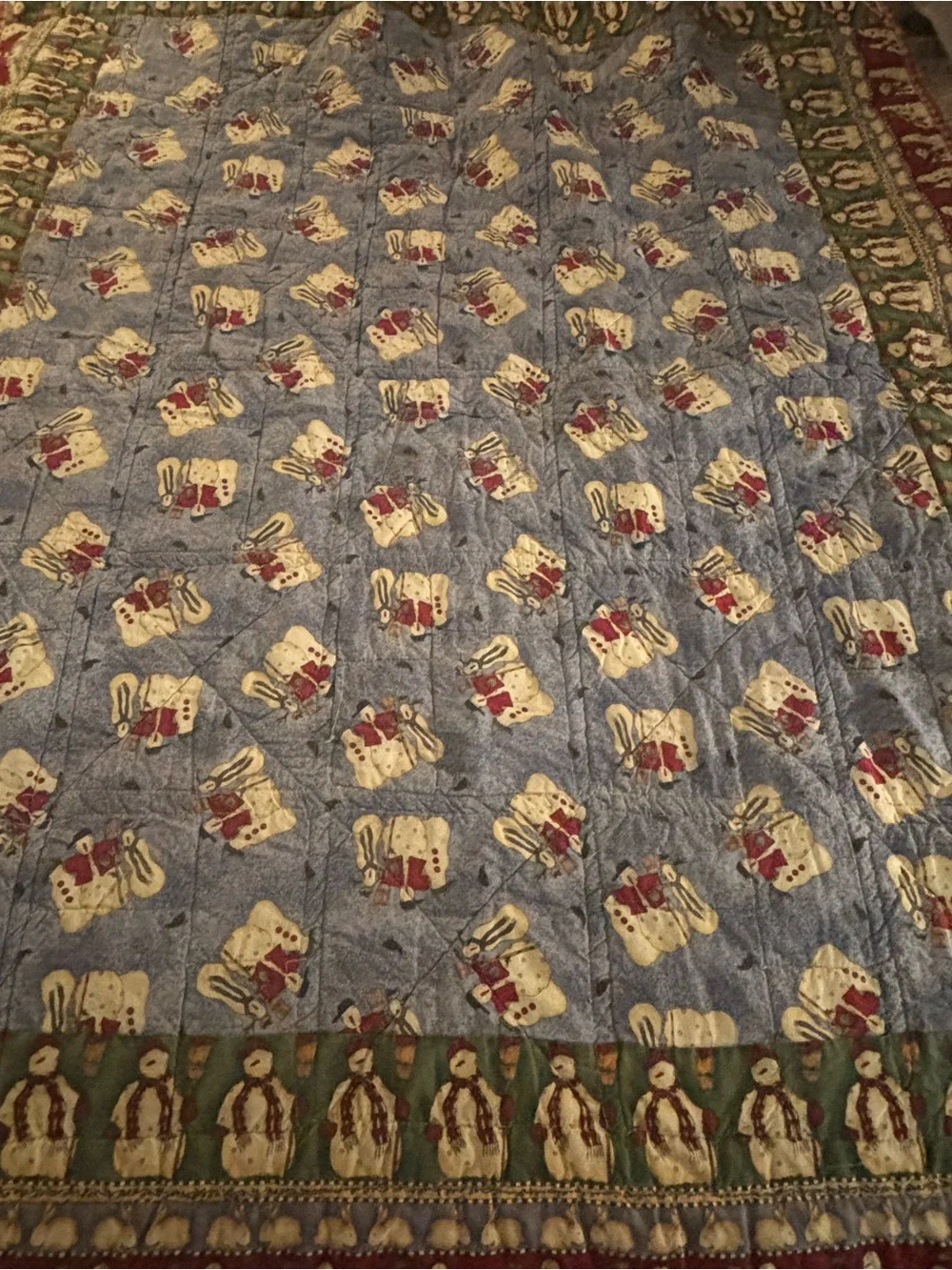 Cute Snowman Patchwork Quilt - Festive Red, Blue, Cream